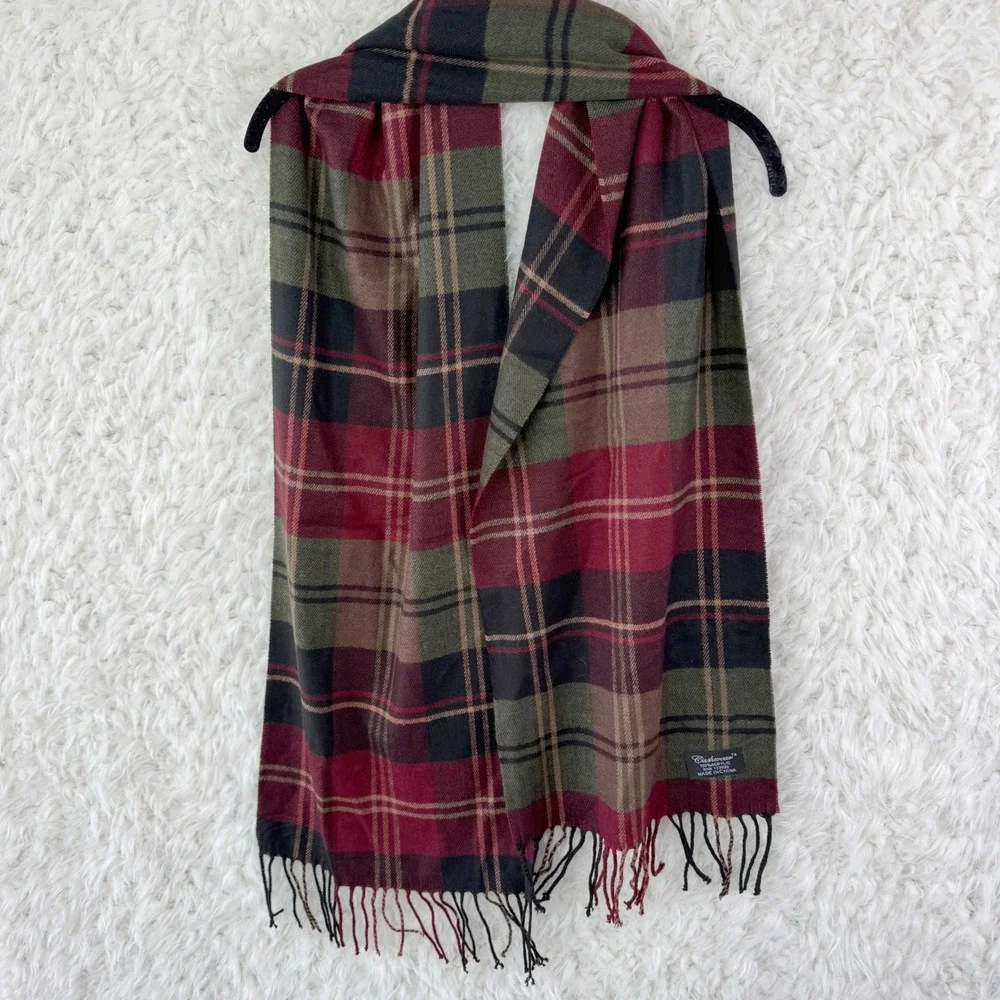 Cashwear Red Green Plaid Fringe Scarf Acrylic Tartan‎ Unisex Winter Cozy